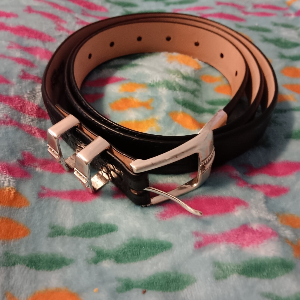 Belt Brand Elegant Black Italian  Leather Belt with  Silver Buckle Sz 44